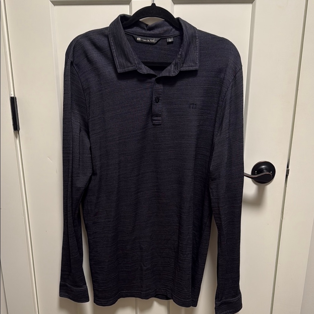 Travis Mathew Men's Long-Sleeve Polo in Charcoal Black